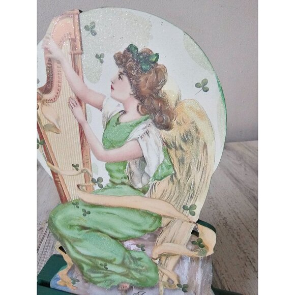 Ohio St Patrick's Day harp angel cherub sign decor glitter green spring home dec - Picture 3 of 9